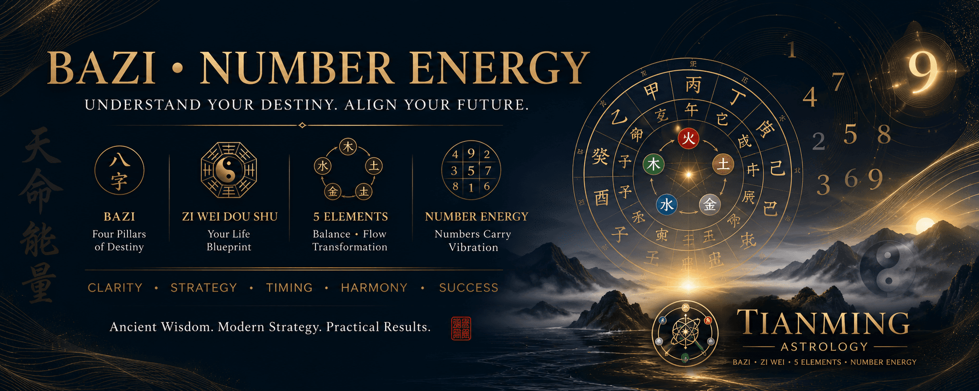 TianMing Astrology — BaZi · Zi Wei · 5 Elements · Number Energy